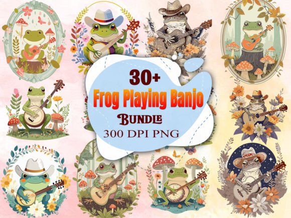 Frog Banjo Graphics for Crafts and Branding