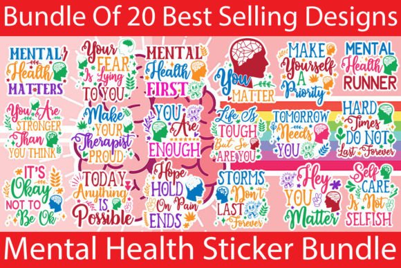 Mental Health Sticker Bundle: Graphics for Crafts & Branding